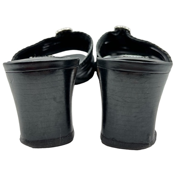 Brighton Freddi Strappy Mule Braided Trim Croc Leather Open Toe Heeled Sandals - Picture 9 of 15